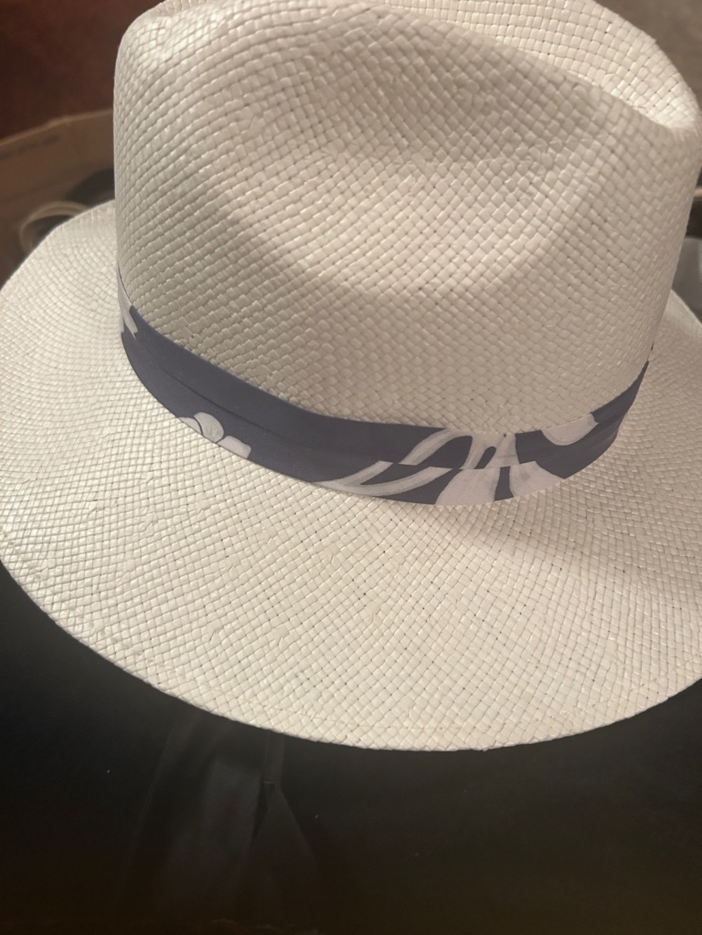 Men's White Straw Fedora Hat with Navy Band - Classic Summer Style